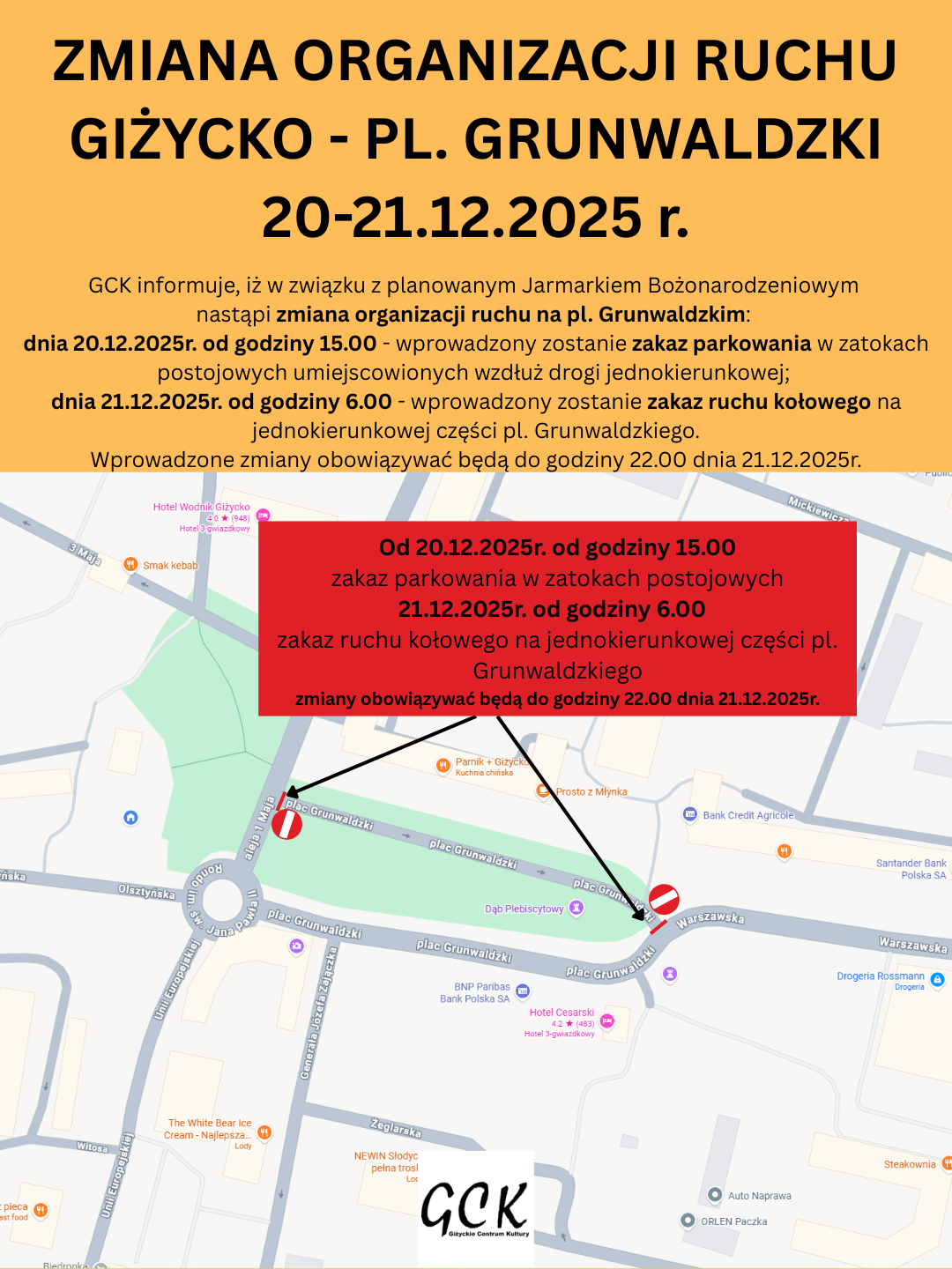 Zmiana organizacji ruchu na pl. Grunwaldzkim podczas Jarmarku Bożonarodzeniowego