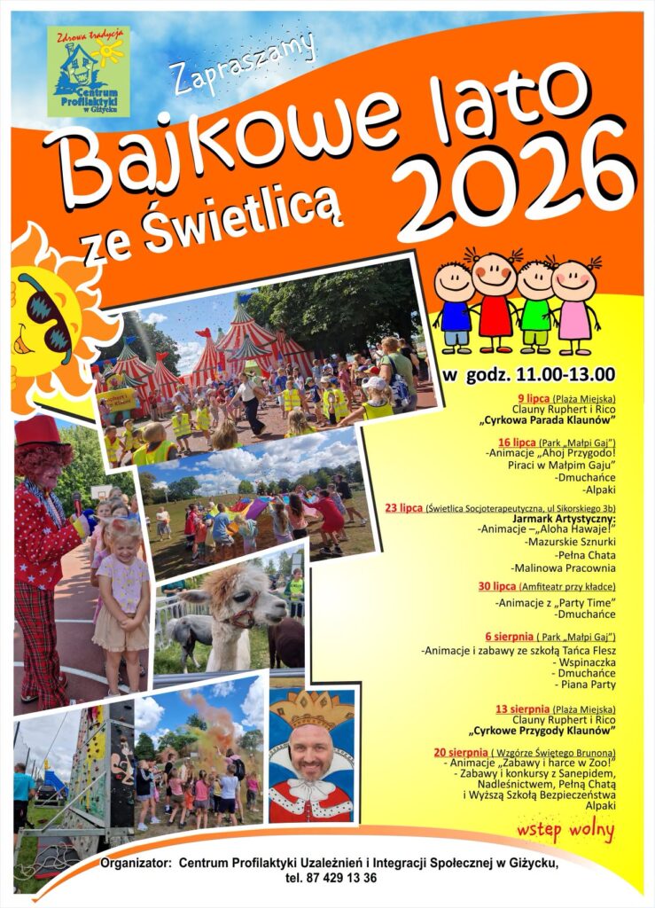 Bajkowe Lato ze Świetlicą 2026 w Giżycku - plakat wydarzenia