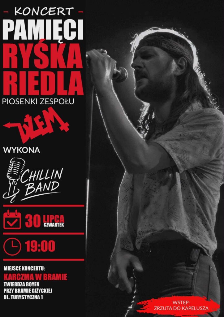 Plakat koncertu pamięci Ryśka Riedla 30 lipca w Karczmie w Bramie
